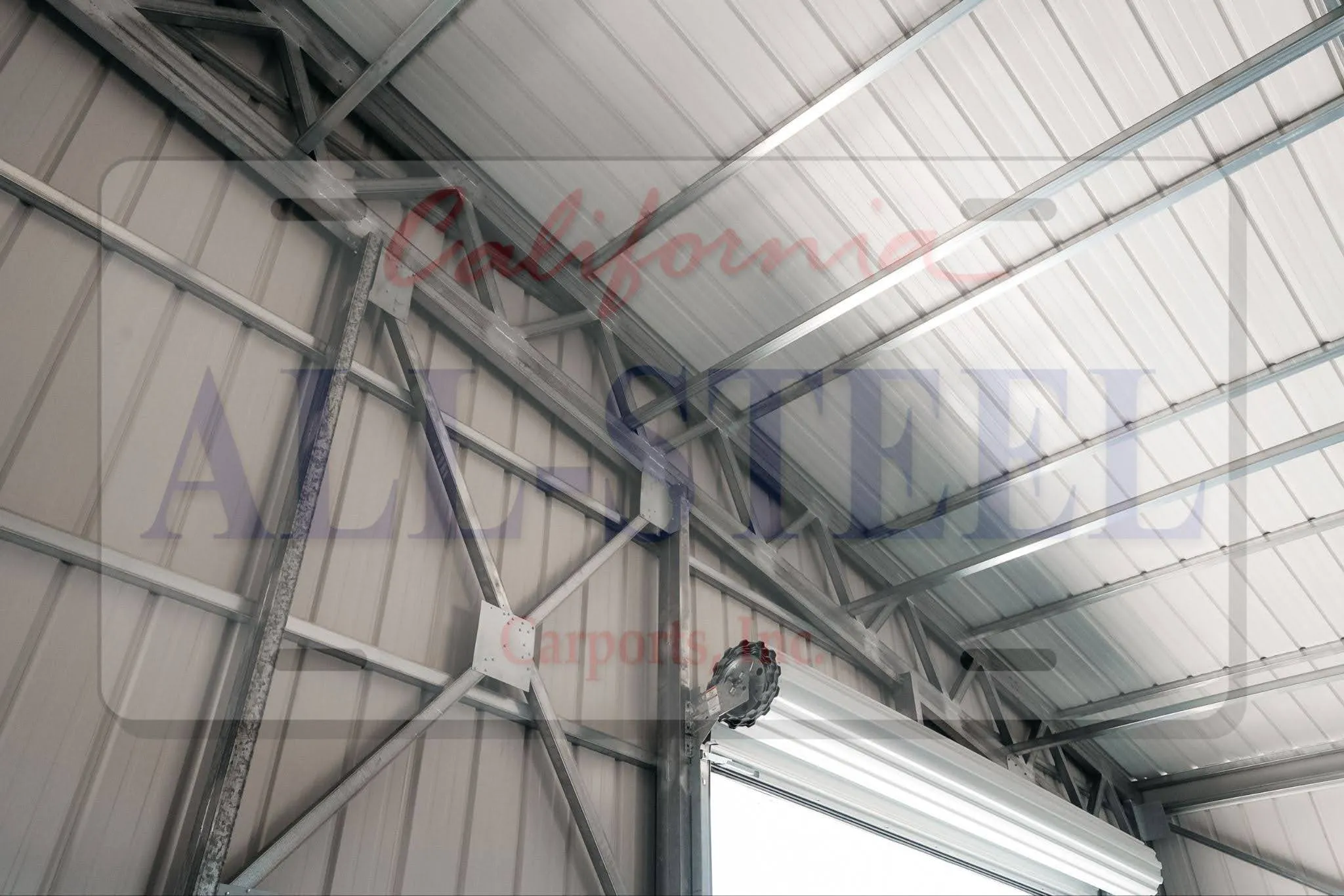 Vertical roof metal carport next to boxed eave metal carport
